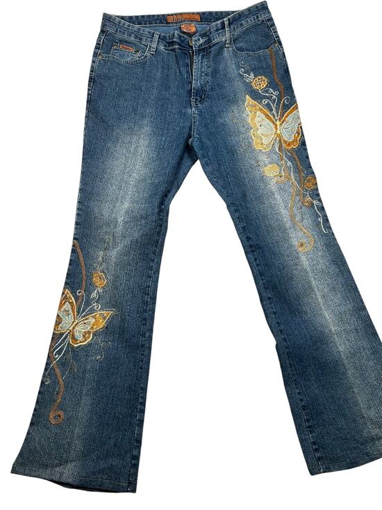 Daniel original Denim - Daniel Original Design Women’s Butterfly Embroidered Flare Jeans Y2K Boho